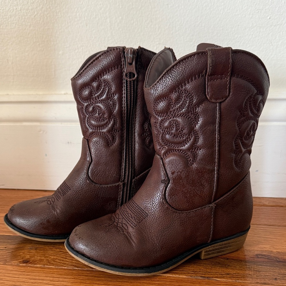 Kids Brown Western Cowboy Boots - Zipper Side